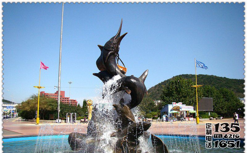 廣場戶外海豚玻璃鋼仿銅噴泉雕塑 廣場戶外海豚玻璃鋼仿銅噴泉雕塑