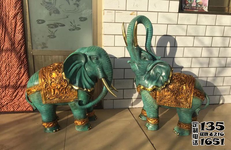 庭院室內創意玻璃鋼彩繪兩只大象雕塑