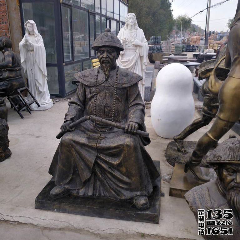 城市花園廣場擺放玻璃鋼仿銅林則徐坐姿雕塑