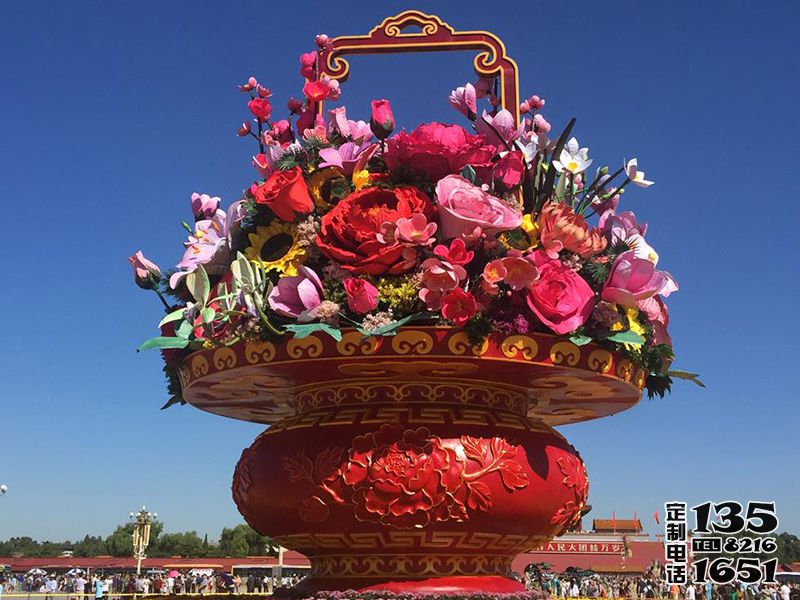 國慶節廣場玻璃鋼彩繪仿真花朵大花籃雕塑 國慶節廣場玻璃鋼彩繪仿真花朵大花籃雕塑