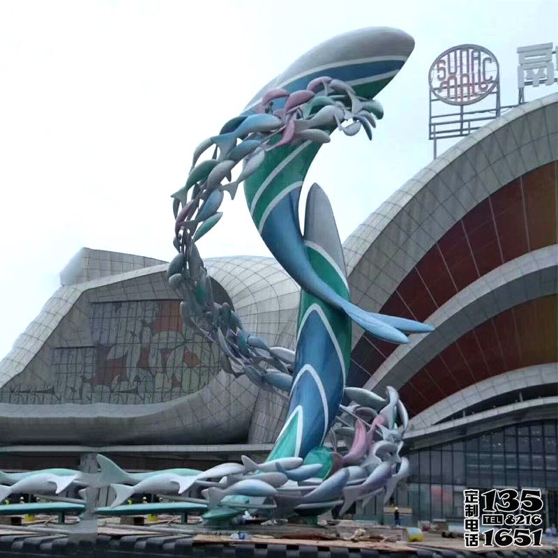戶外廣場大型創意不銹鋼彩繪跳躍的鯨魚雕塑 戶外廣場大型創意不銹鋼彩繪跳躍的鯨魚雕塑