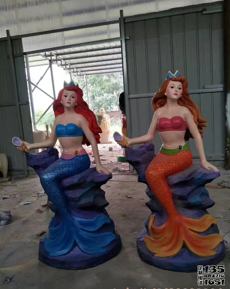 玻璃鋼卡通美人魚(yú)雕塑 戶外商場(chǎng)美陳裝飾品擺件